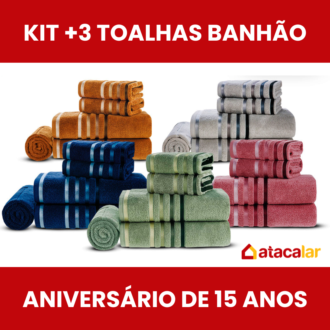 Kit + 3 Toalhas Banhão + 3 Toalhas de Rosto Extra