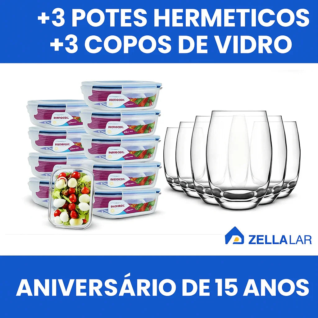 + 3 Potes Herméticos + 3 Copos de Vidro Aruba
